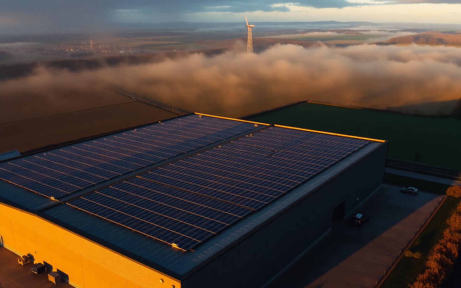 Toiture industrielle équipée de panneaux solaires